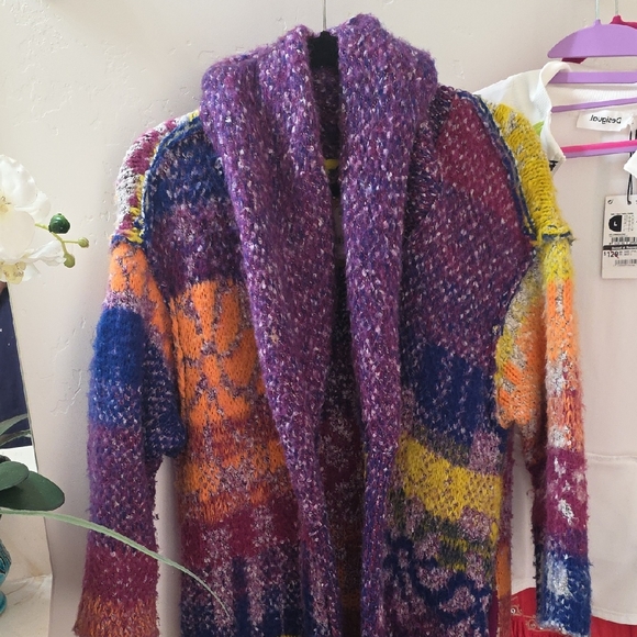 Free People Sweaters - Free People Vibrant Multicolor Knit Cardigan Sweater Coat XS